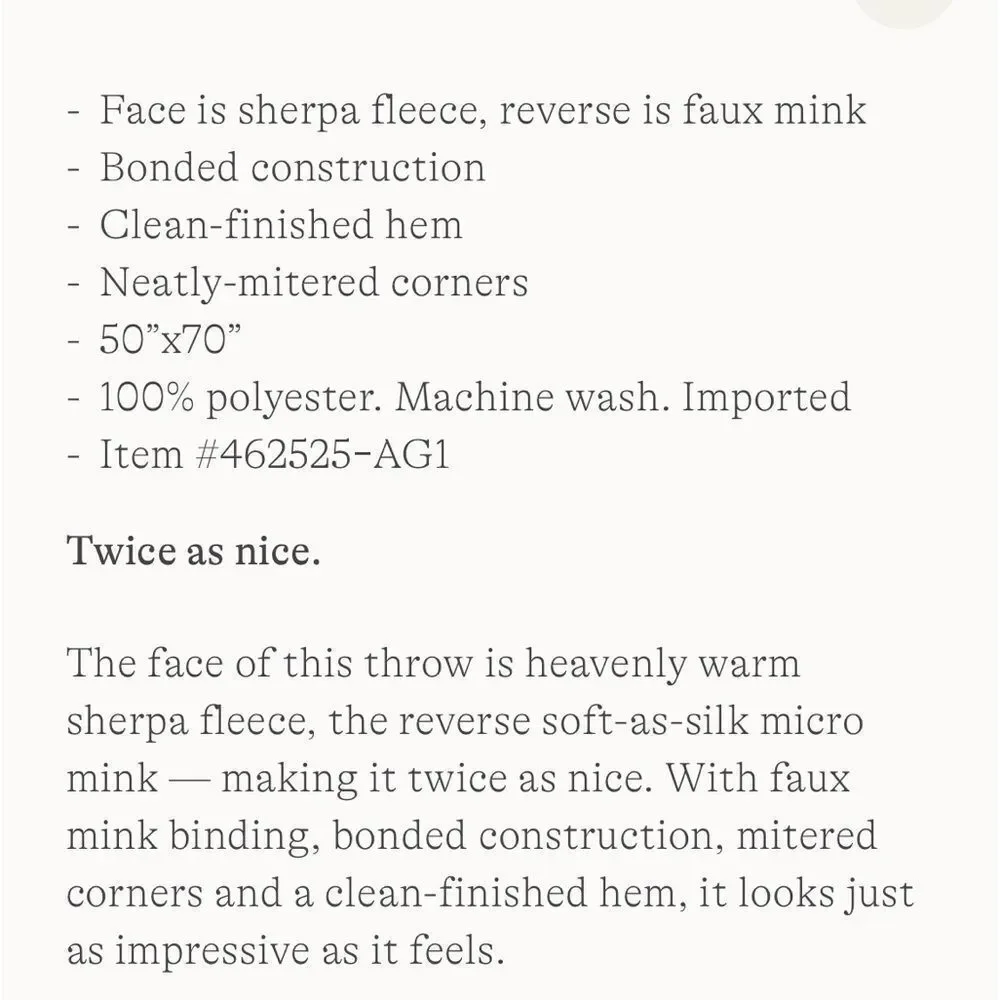 Land's End Delux Mink Sherpa Throw 50x70